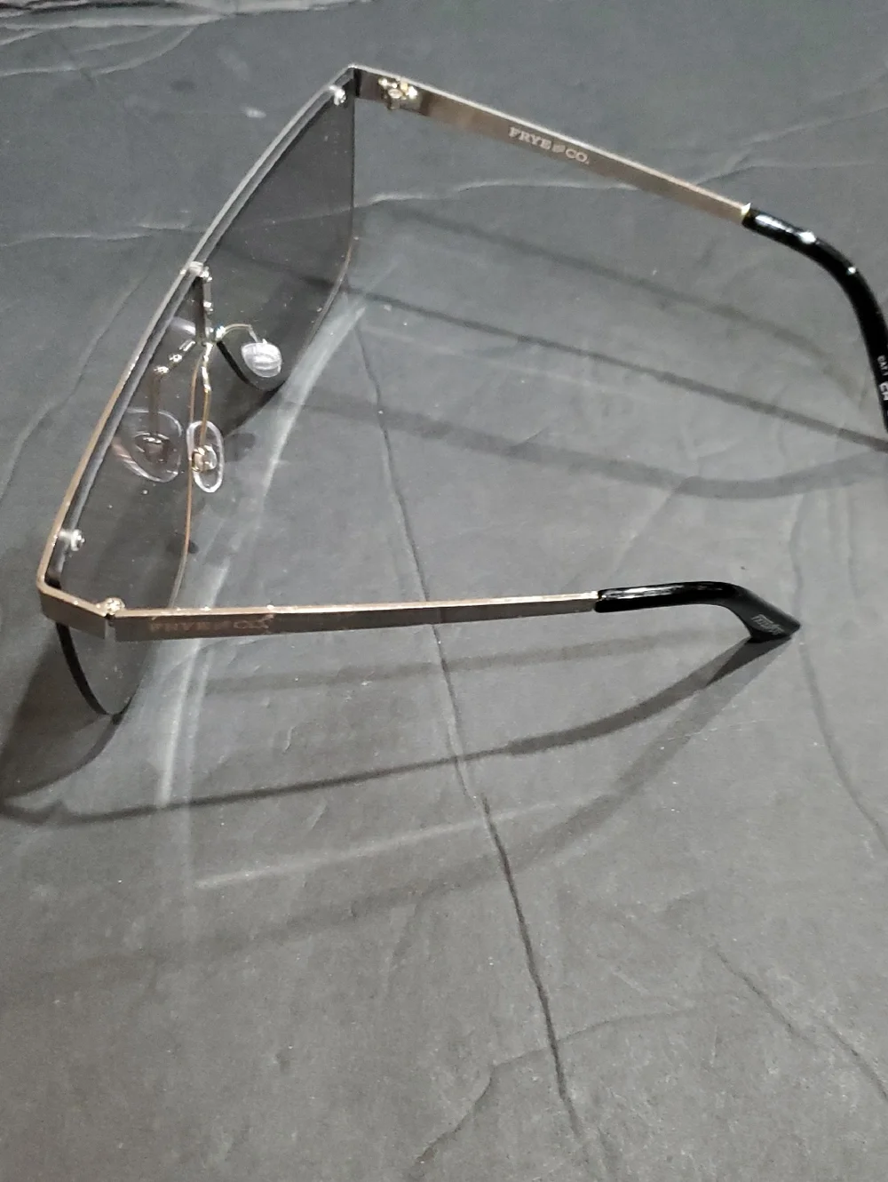 Frye silver flatbrow rimless frame oversized‎ clear lenses square sunglasses